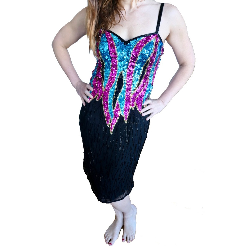 Vintage Magenta and Turquoise Sequin Dress